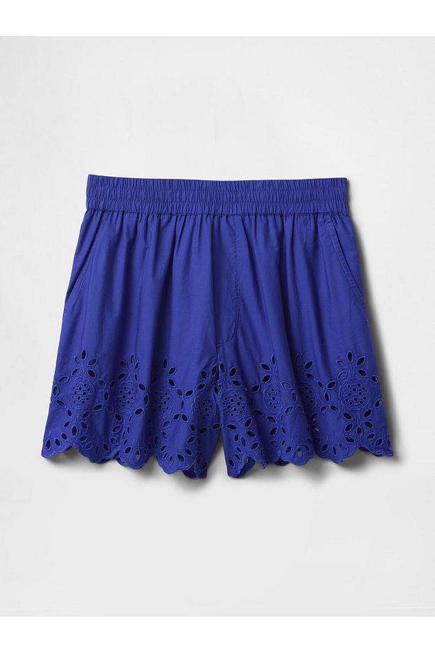 Kadın Mavi Eyelet Poplin Şort - 2