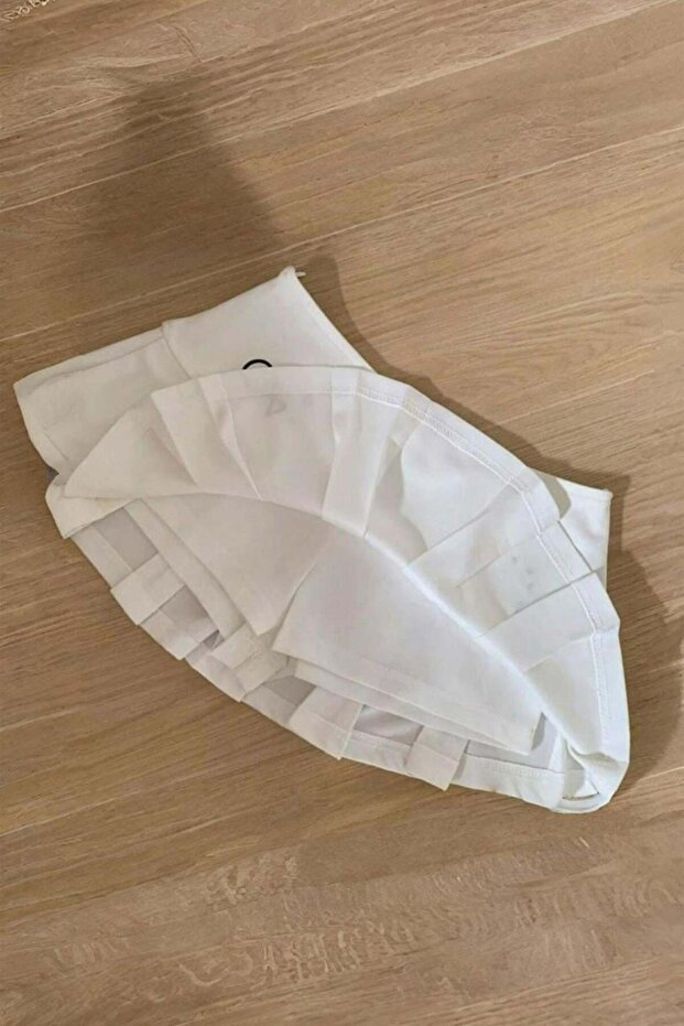 Basic Pileli Baskı Detay Şortlu Mini Etek - 3