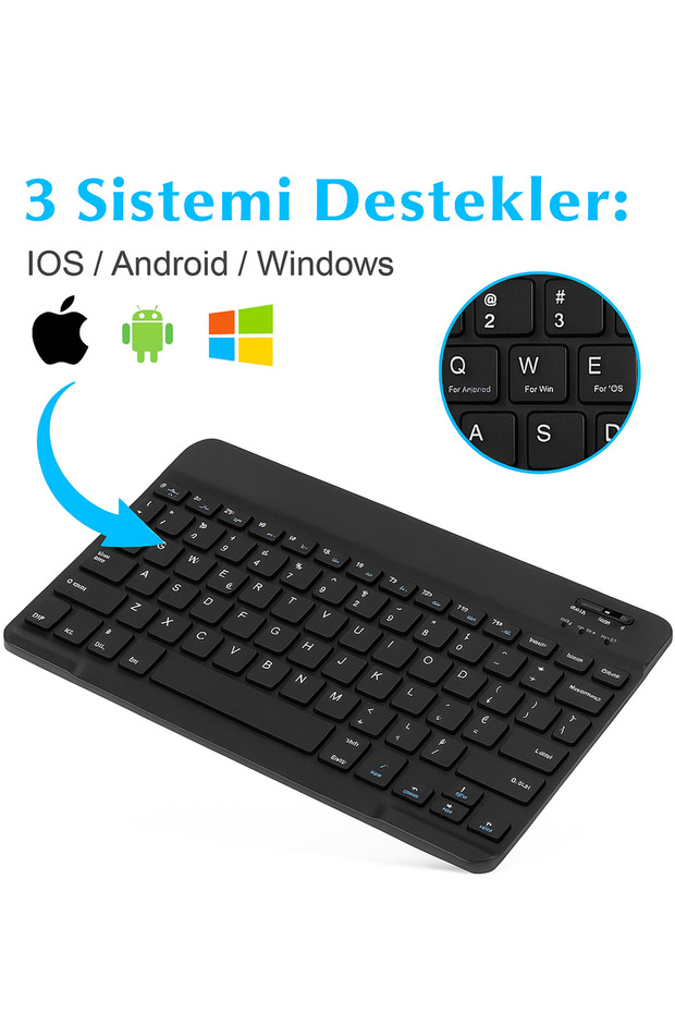 Kablosuz Bluetooth Klavye + Mouse Seti (iOS / Android / Windows Uyumlu) SİYAH - 3