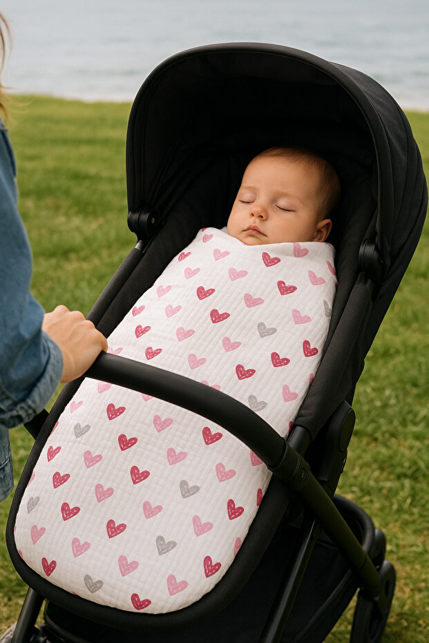 Pink Heart Twill Swaddle Baby Blanket