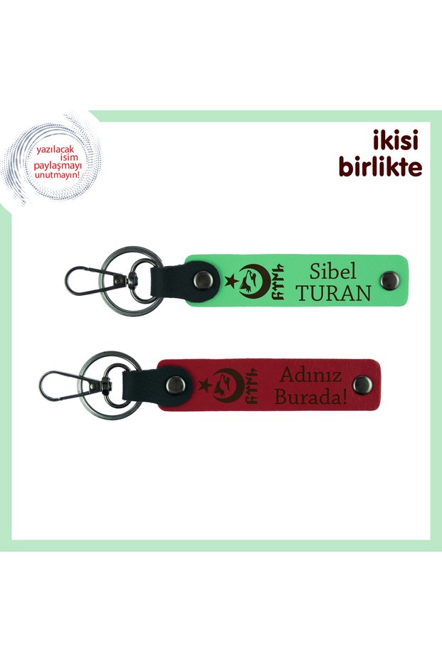 From Soldier to Friend – Crescent Star Wolf Göktürk Themed Set of 2 Personal Keychains, Pistachio Green-Red