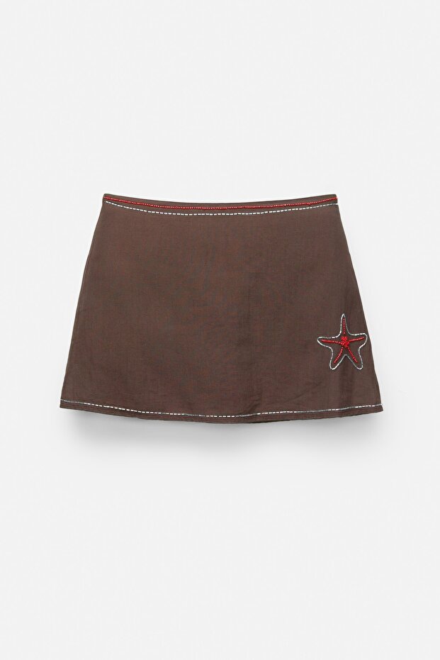 Boncuk detaylı mini etek - 6