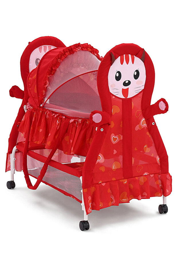 Kitty Print Cradle with Mosquito Net and Swing Lock function - 1