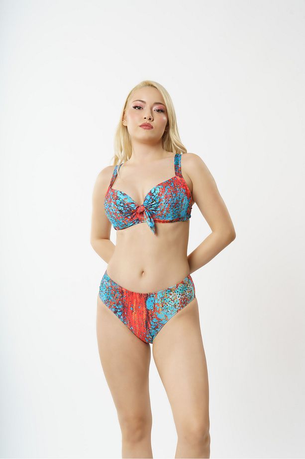 Taşlı boş kapli bikini takımı kırmızı - 1
