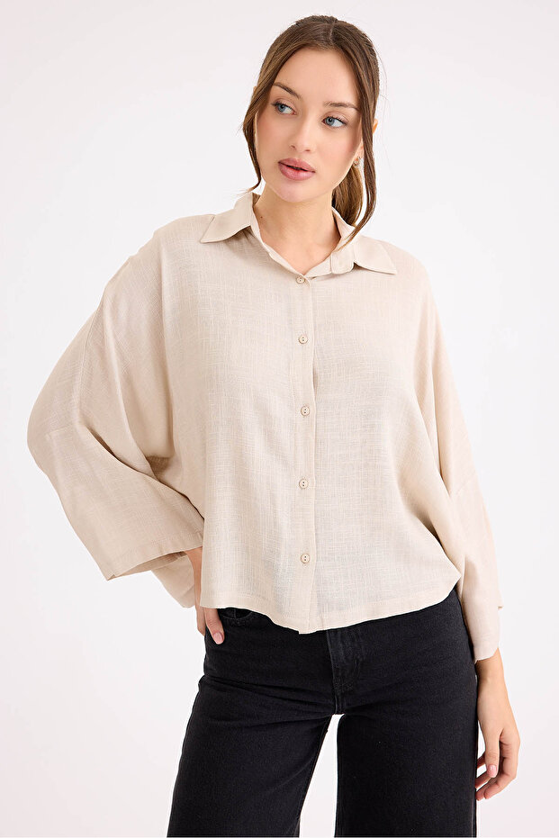 Oversize Viskon Keten Gömlek - 1