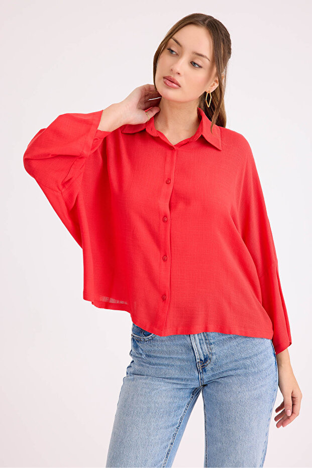 Oversize Viskon Keten Gömlek - 1