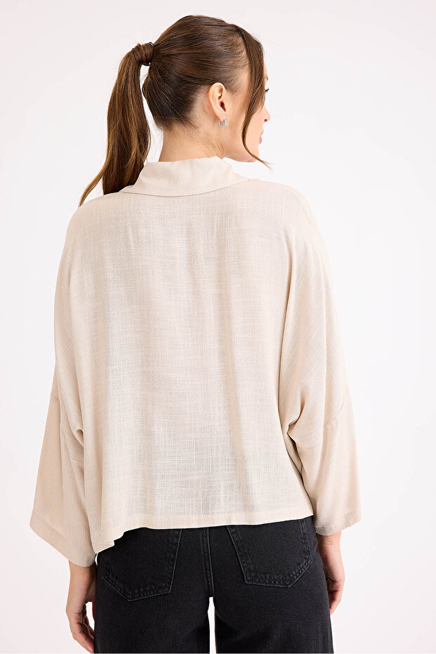 Oversize Viskon Keten Gömlek - 4