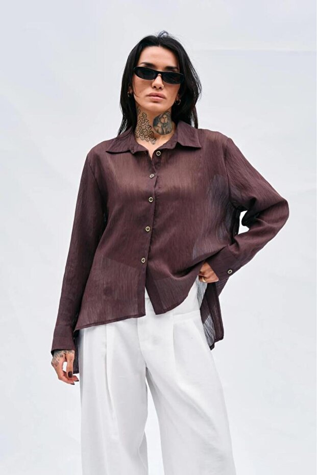 Kadın Kırışık Görünümlü Gömlek 080637 - 4