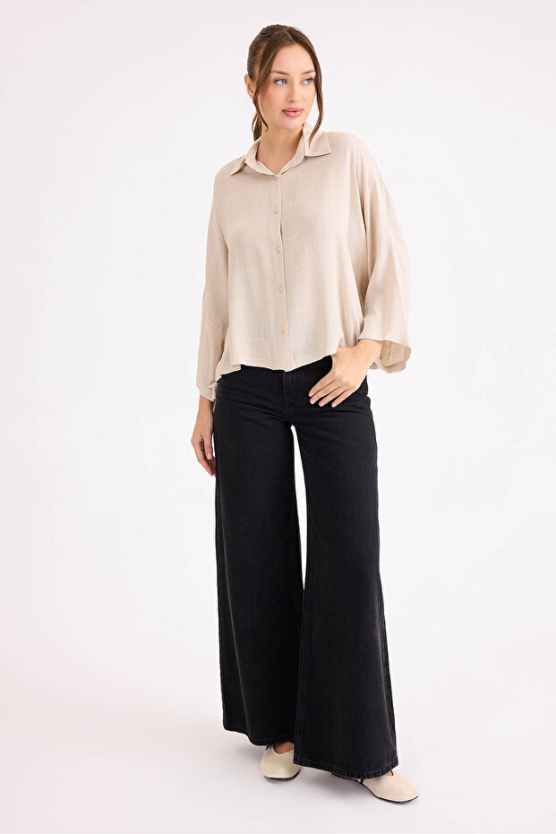 Oversize Viskon Keten Gömlek - 2