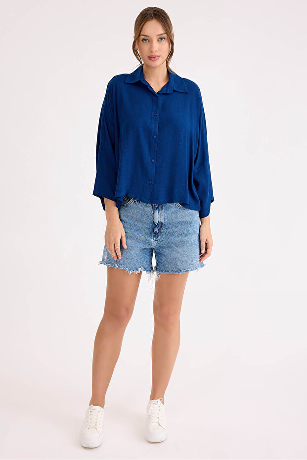 Oversize Viskon Keten Gömlek - 2