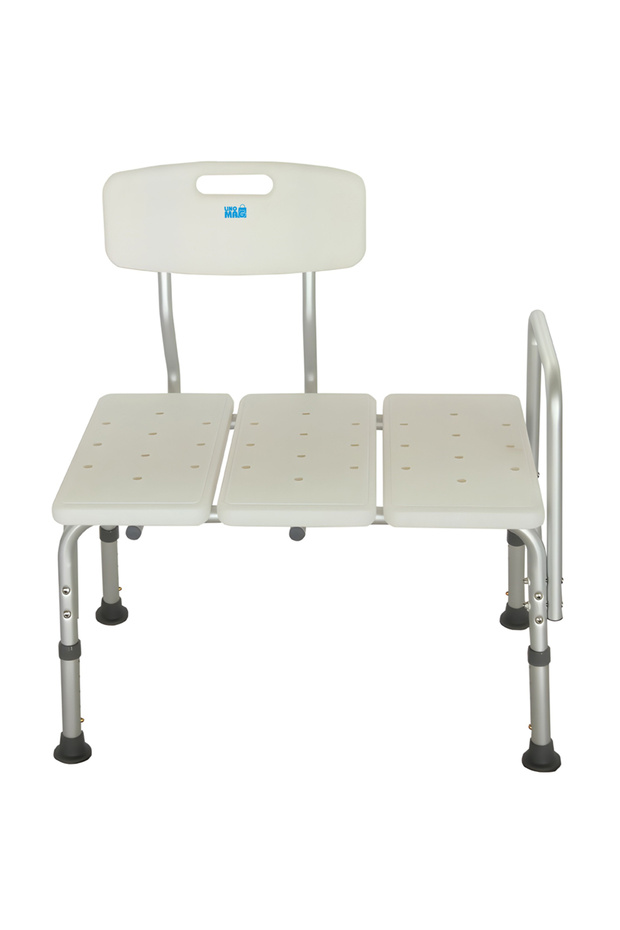® Bath Transfer Bench, Adjustable Height, Reversible Backrest & Handle, White - 1