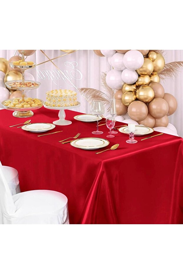Shiny Satin Red Table Cover for New Year, Hotel, Restaurant, Meeting, Party Table