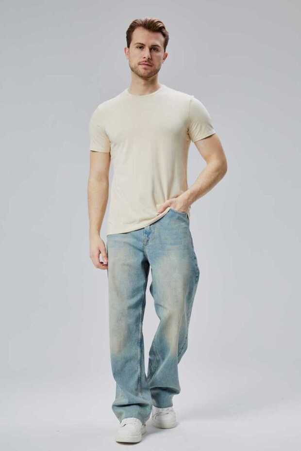 Flex 1St Quality T-Shirt Bamboo Combed Cotton Lycra Men's Short Sleeve Slim Fit O Neck T-Shirt