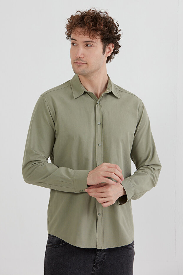 Basic Çıtçıtlı Gabardin Gömlek - 1