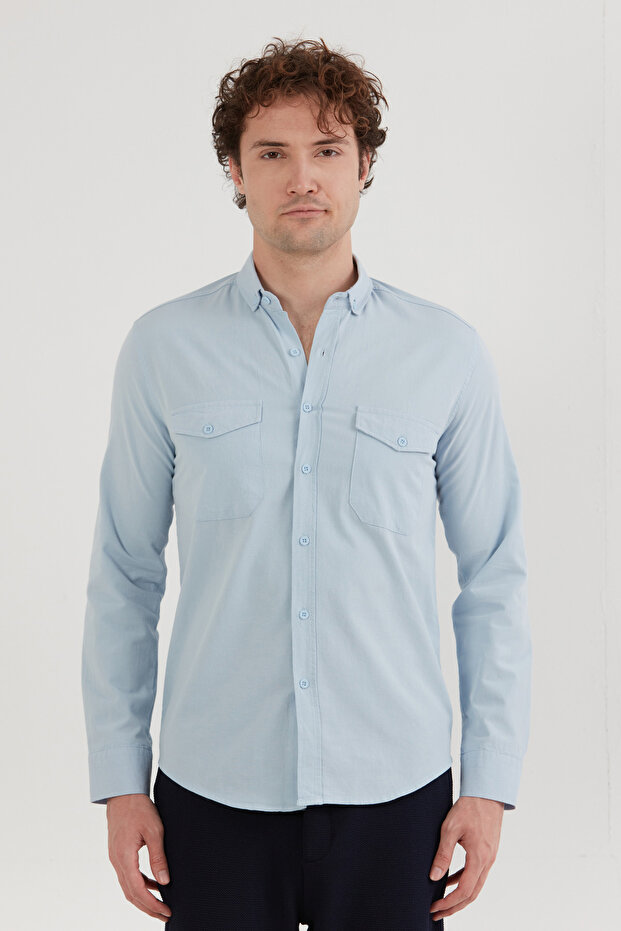 Basic Çift Cepli Gömlek - 6