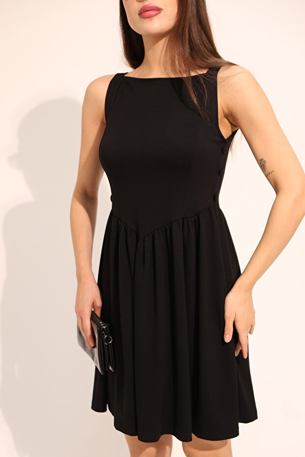Black Button Detailed Dress