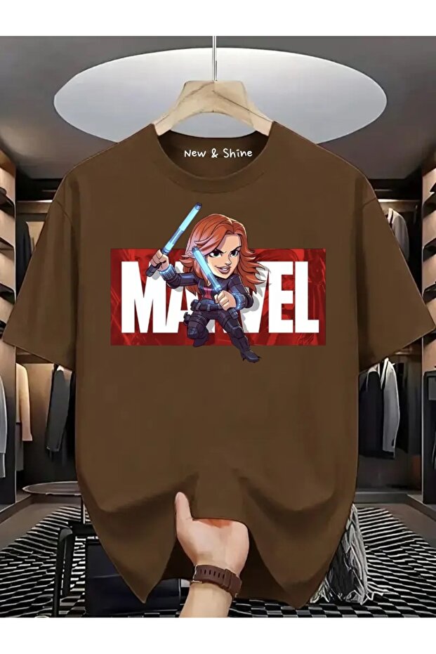 تي شيرت كبير الحجم مطبوع عليه Super Hero Black Widow