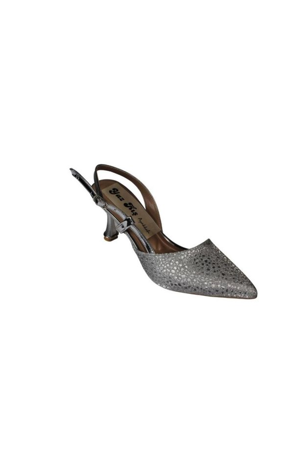 Women's Silver Gold Shiny Honeycomb Material 8cm Goblet Heel Front Pointed Open Back Fancy Moon