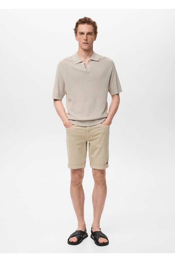 Slim fit kot bermuda şort - 2