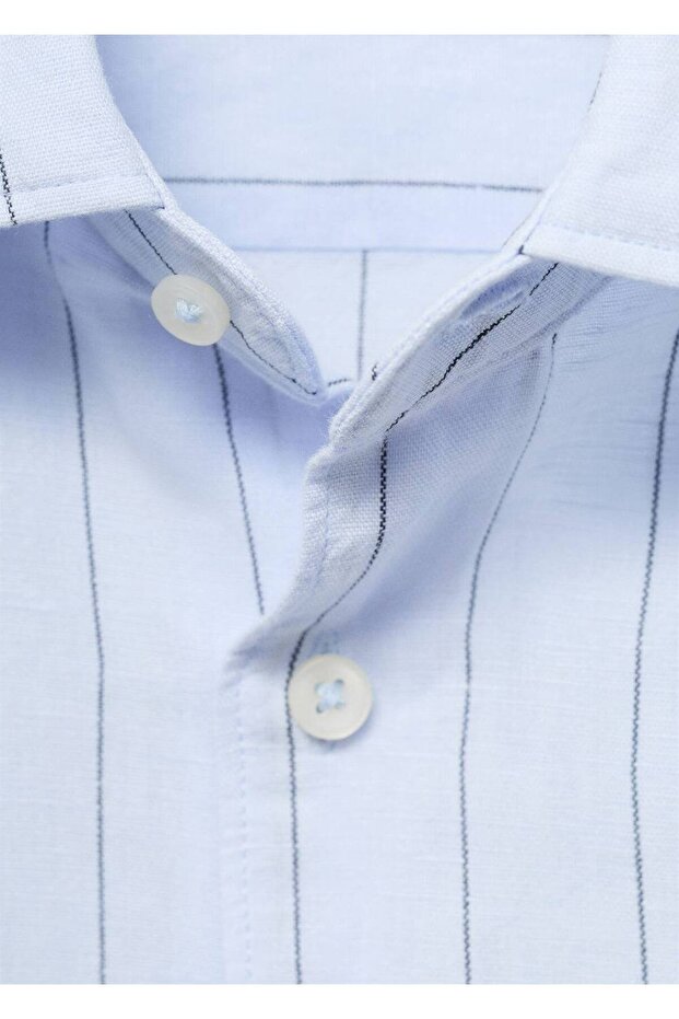 Çizgili keten gömlek - 8