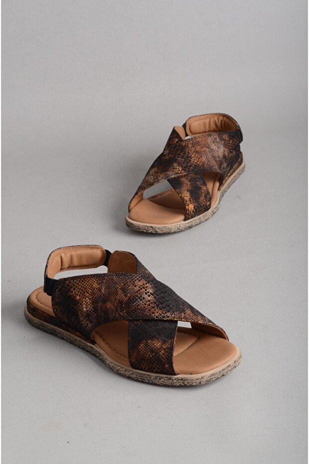 Seç 706 Genuine Leather Women Sandals Copper Snake