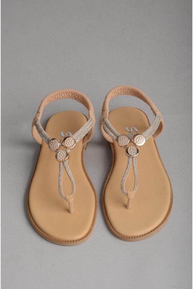 Seç 800 Genuine Leather Stone Flip Flop Sandals Beige