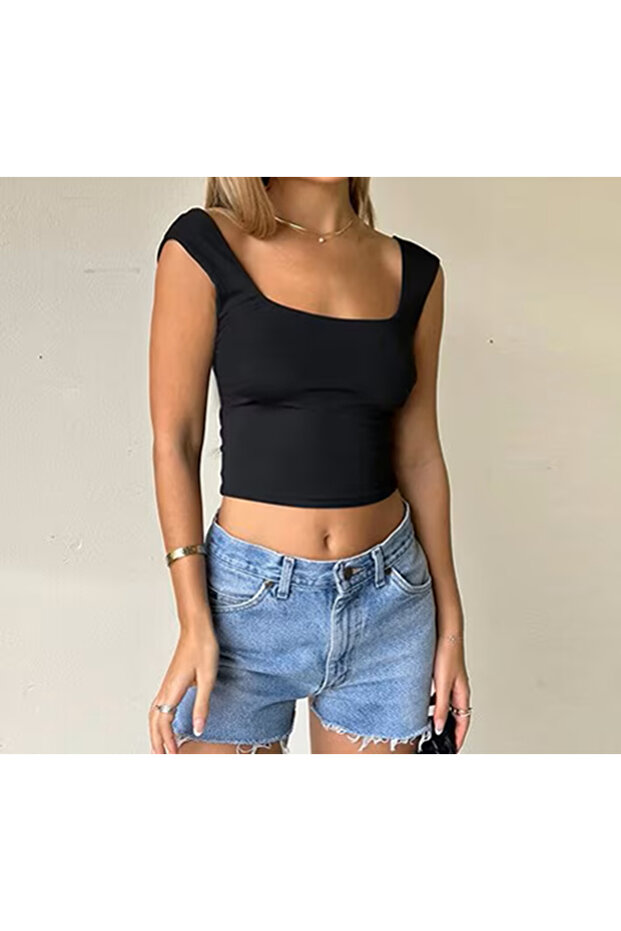 بلوزة ذات رقبة منخفضة مع ربطة عنق خلفية - 4