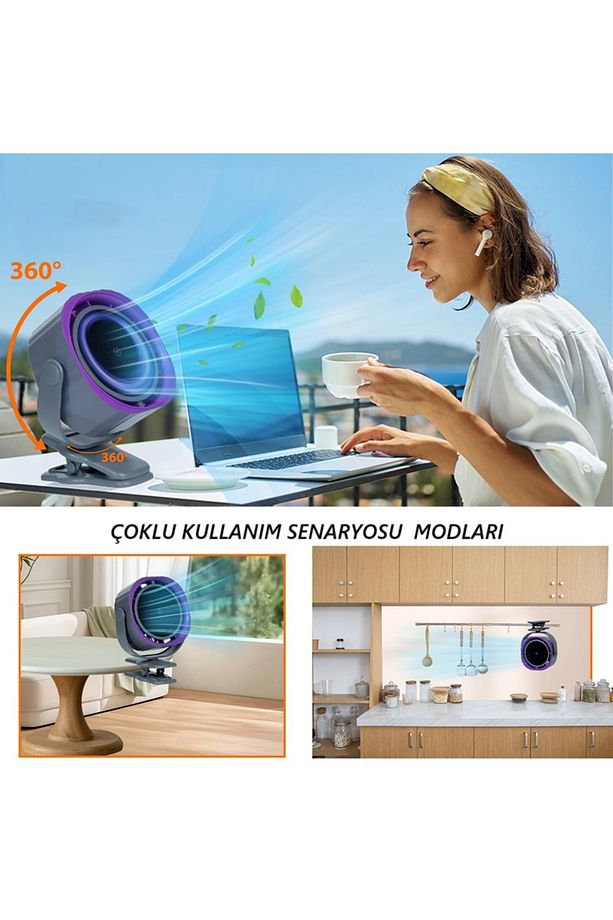 Masa Üstü,Araba,Ofis Klipsli Fan Vantilatör Şarj Edilebilir Dijital Hız ve Şarj Göstergeli 3600Mah - 4