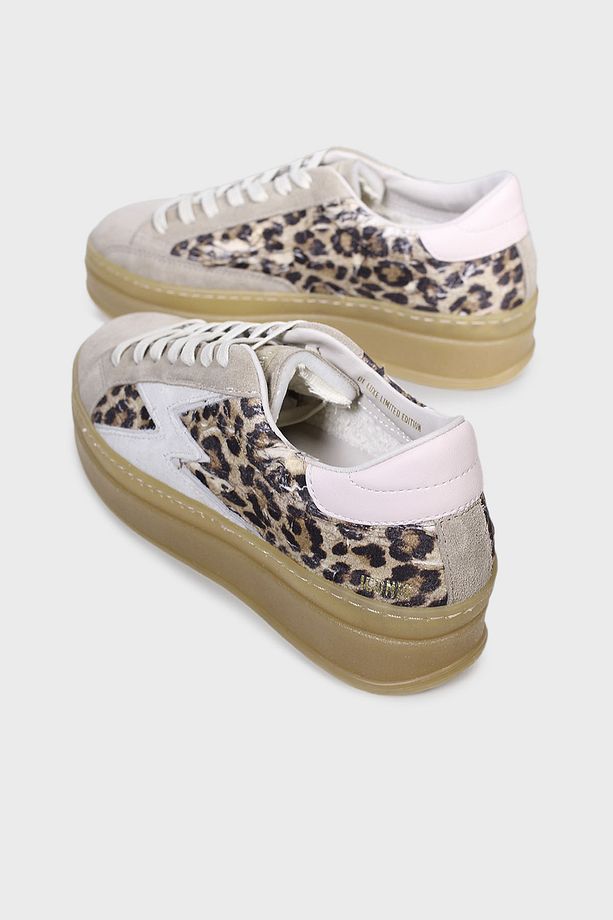 Deri Logolu Leopar ve Süet Detaylı Kalın Taban Sneaker Ayakkabı AYAKKABI ID010 - 5