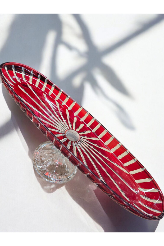 Cut Crystal Glass Large Size Red Boat Presentation Plate 50 cm Red Christmas Tableware Decor
