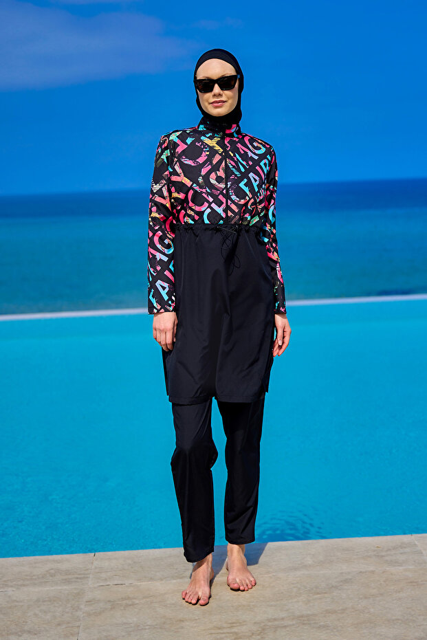 Black Hijab Swimsuit 4 Piece Full Covered Swimsuit Set R2507