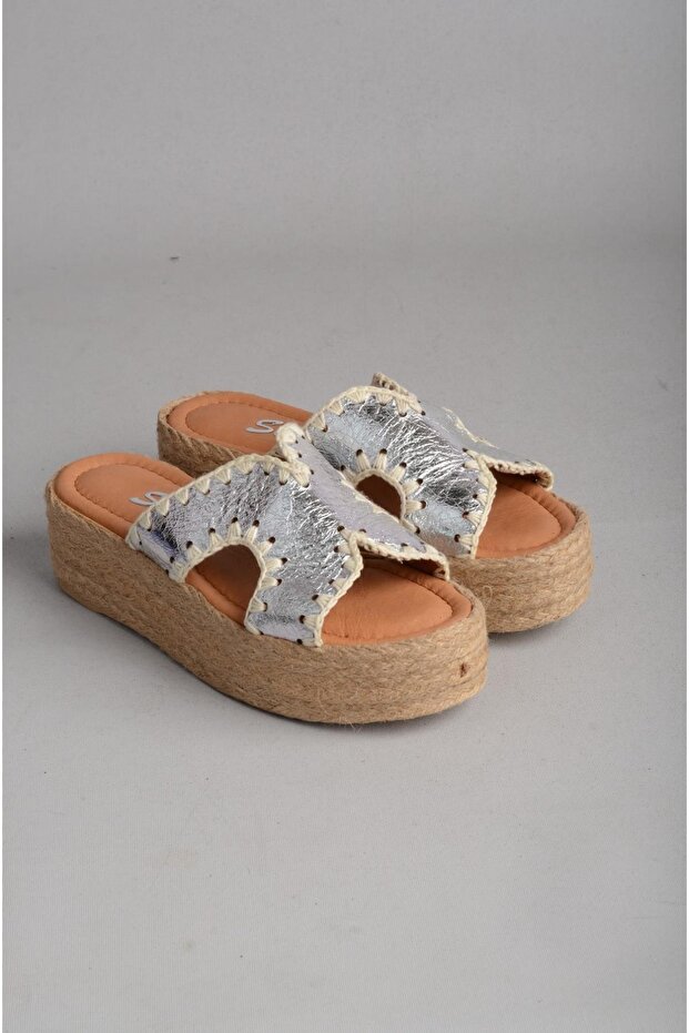 Seç 8100 Genuine Leather Women's Slippers with Wicked Soles (Heel Height: 5 cm) Silver