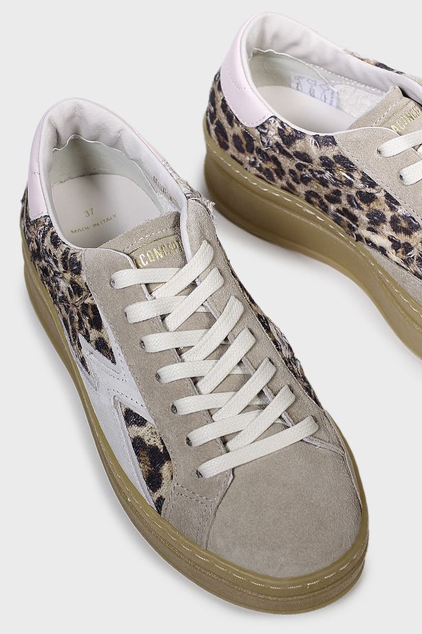 Deri Logolu Leopar ve Süet Detaylı Kalın Taban Sneaker Ayakkabı AYAKKABI ID010 - 3
