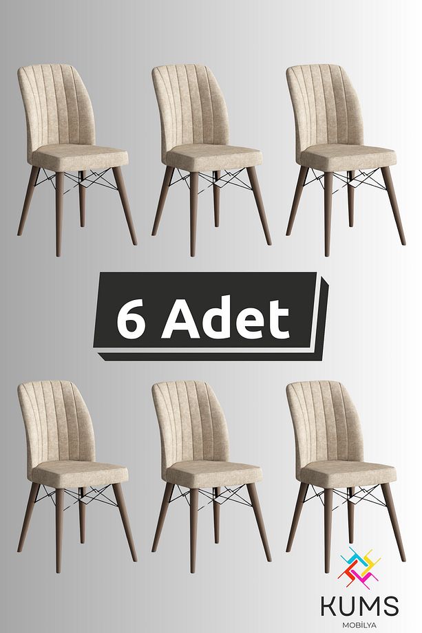 6 Adet Mutfak, Salon ve Yemek Sandalyesi – Silinebilir Kumaş, Kaliteli Sağlam Dolgulu geniş - 1