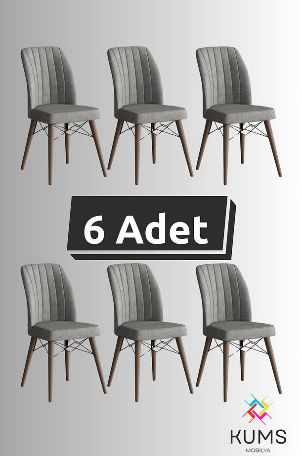 6 Adet Mutfak, Salon ve Yemek Sandalyesi – Silinebilir Kumaş, Kaliteli Sağlam Dolgulu geniş - 1