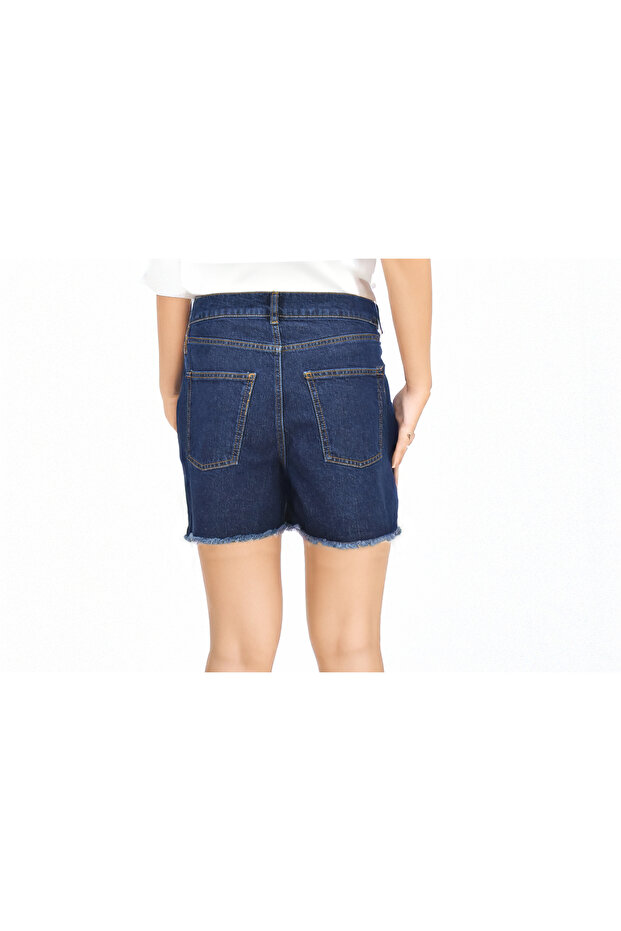 Yüksek Bel 5 Cep Denim Şort - 3