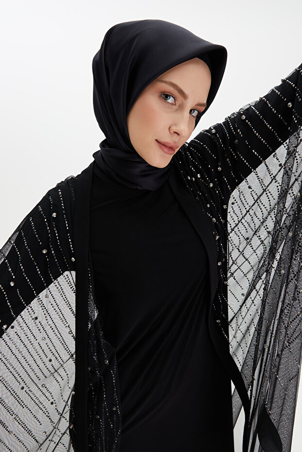 Sıra Taşlı Elbiseli Abaya - 7