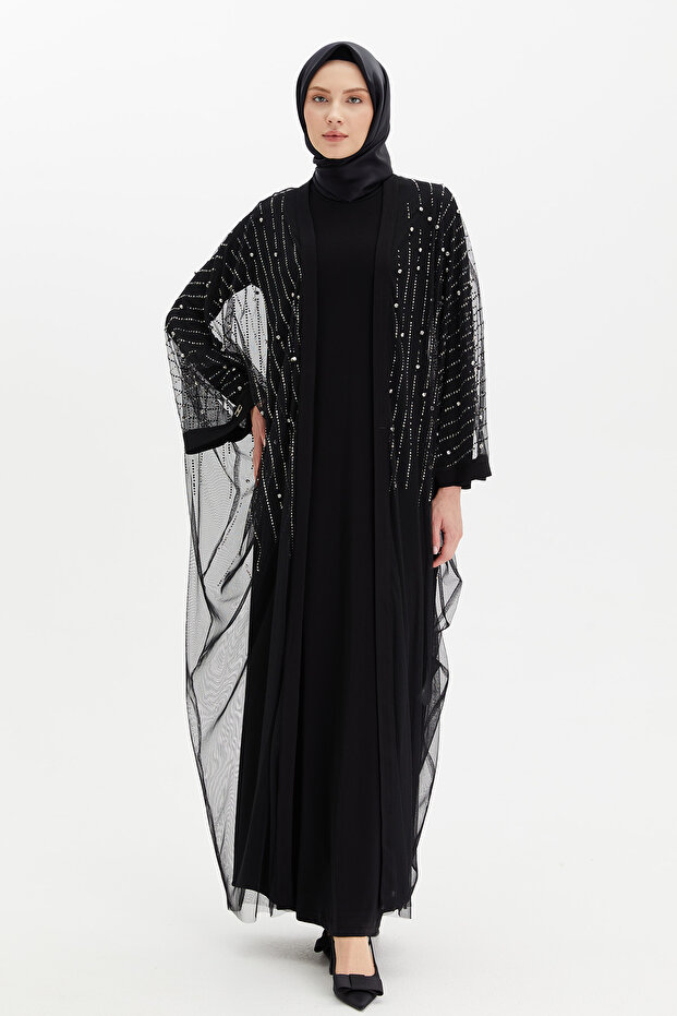 Sıra Taşlı Elbiseli Abaya - 3