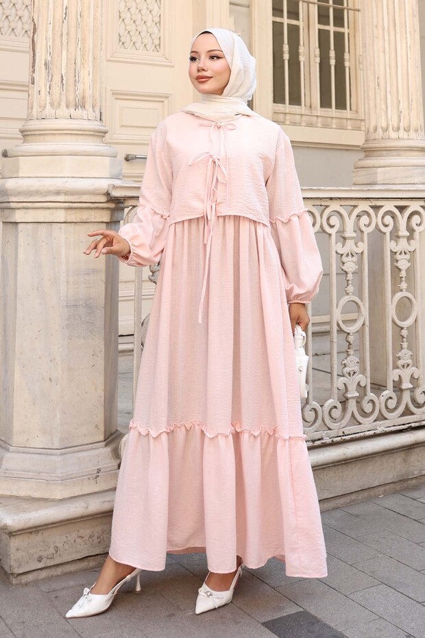 Bow Detailed Dress Suit Powder 2271