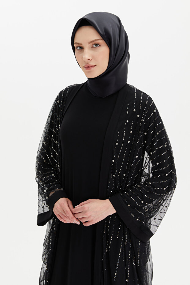 Sıra Taşlı Elbiseli Abaya - 5