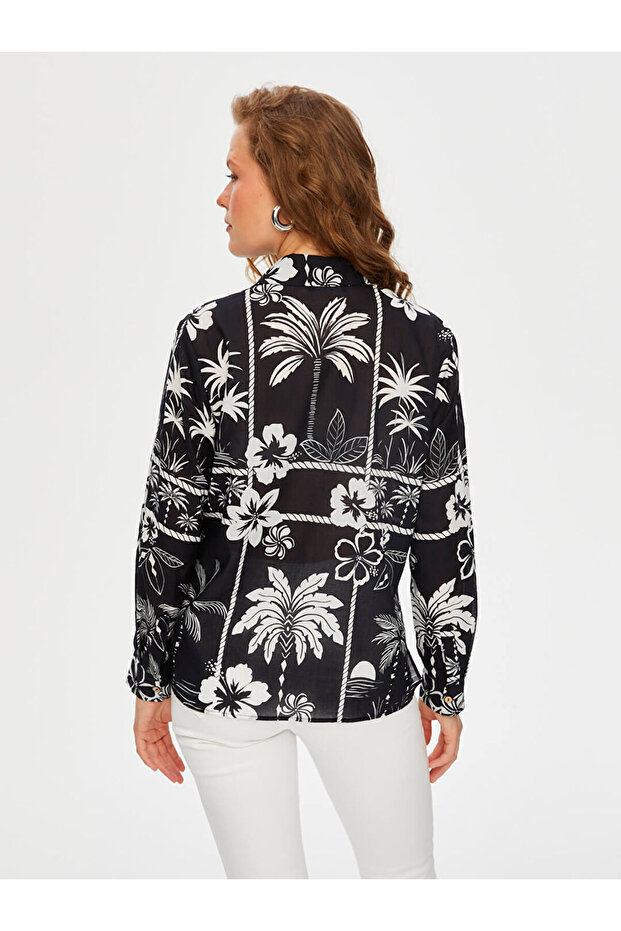 Kadın Monochrome Çiçek Desen Pamuk Vual 25YUS25GML054 - 3