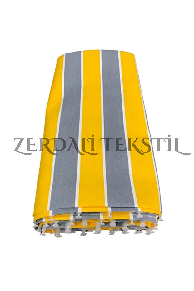 Lüks 1.Sınıf 1.Kalite Sarı-Gri EnxBoy Bağcıklı Balkon Perdesi - 1