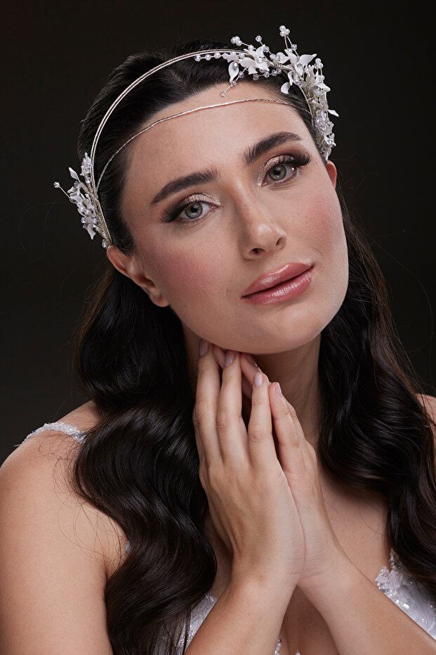 Delicate Floral and Beading Detail Thin Bridal Headband