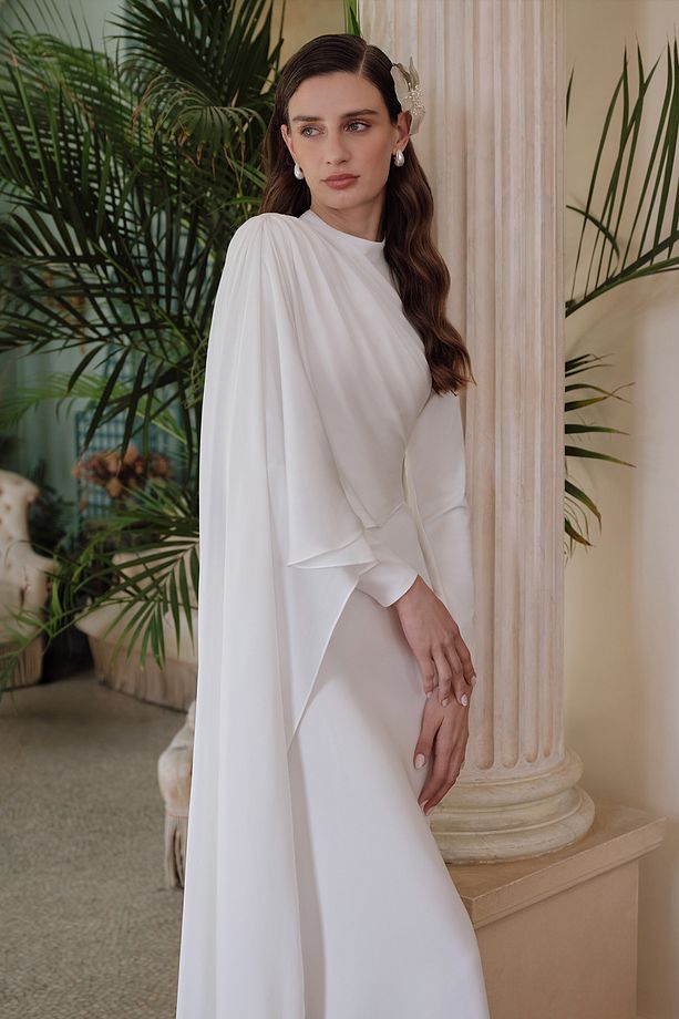 LANA PELERİNLİ ABİYE ELBİSE EKRU - 3