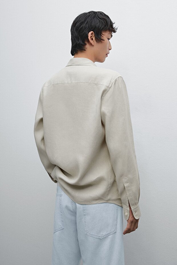 Slim fit keten karışımlı gömlek - 4