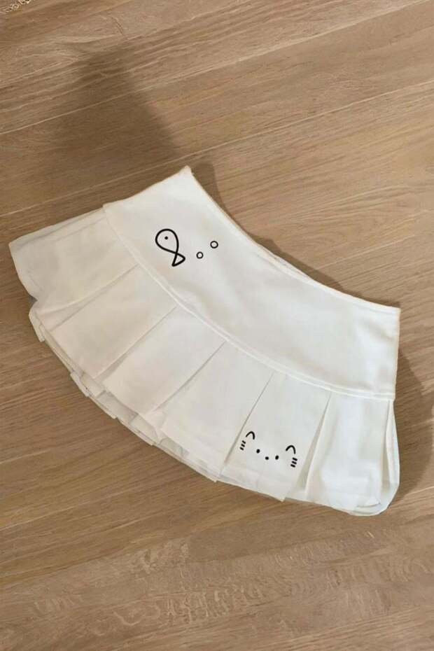 Basic Pileli Fish Mini Baskılı Şortlu Kısa Etek - 1