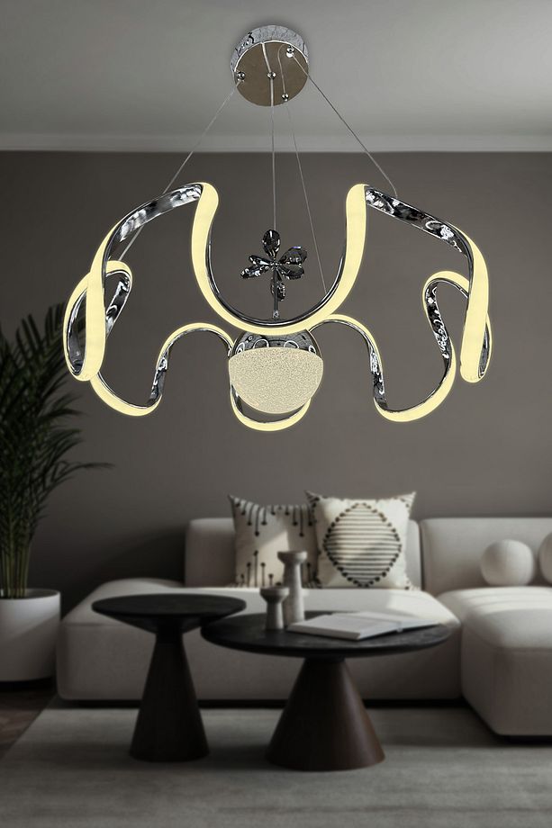 Arya Tek Toplu Led Avize 3 mt Kumandalı Krom - 2