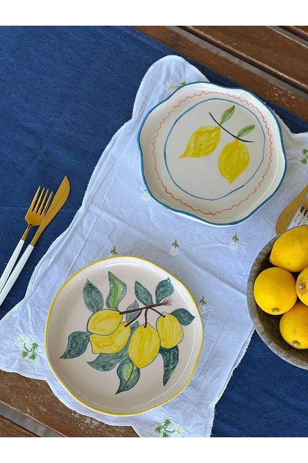 2 Adet El Yapımı Limon3 Temalı Sunum Tabağı - 2