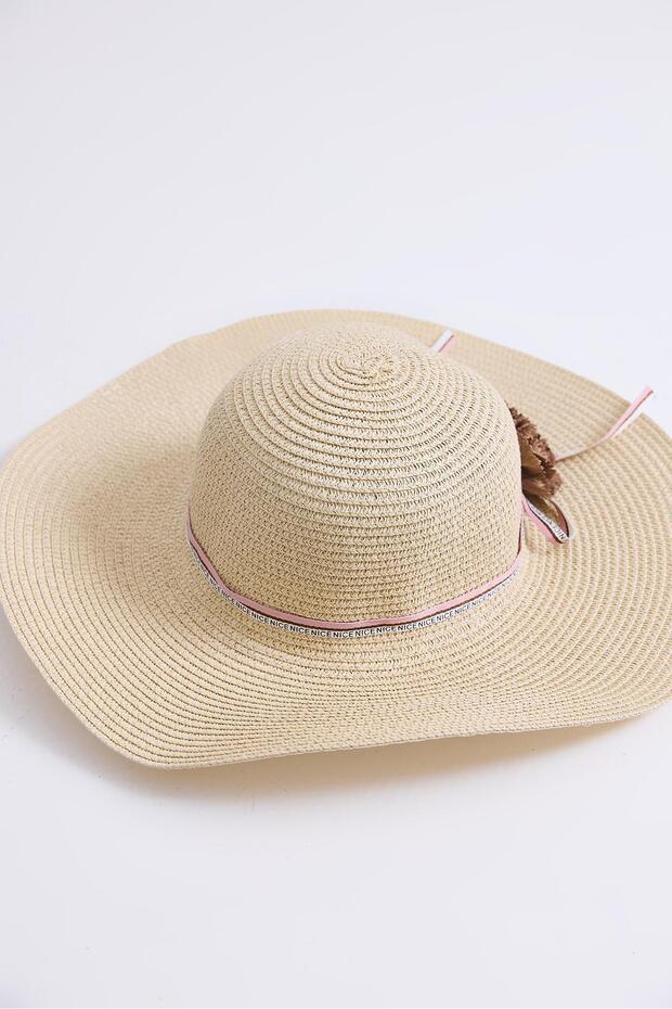 Straw Women's Beach Pool Garden Hat with Accessories Beige