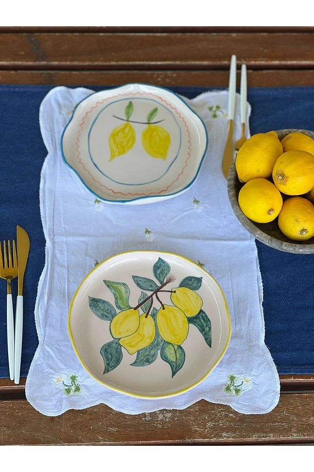 2 Adet El Yapımı Limon3 Temalı Sunum Tabağı - 3